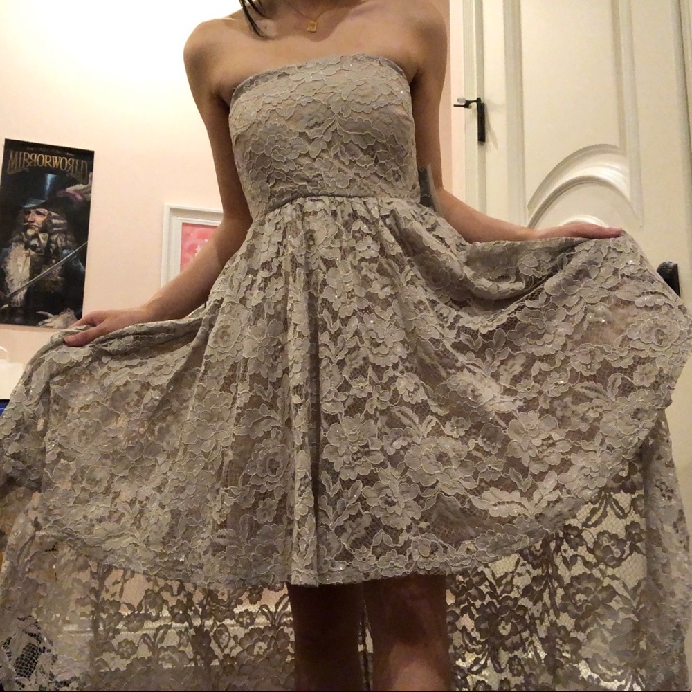 grey shimmer prom dress